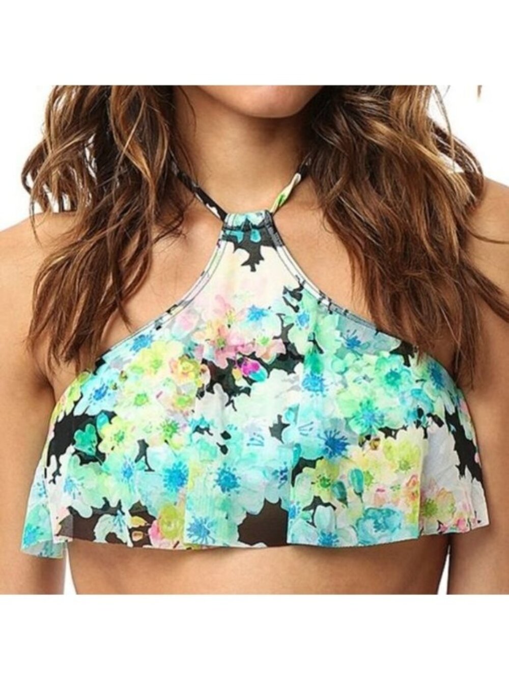 O'Neill Flora High Neck Halter Bikini Top, Multi, Large